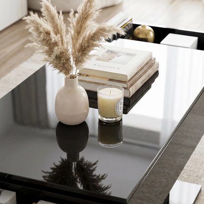 LED Coffee Table with Storage, High Gloss Modern Center Table with 2 Drawers and Remote Control for Living Room, Black Coffee Tables at Gallery Canada
