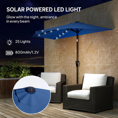 Half Patio Umbrella With Solar LED Lights, Crank, 105.1" x 53.5", Navy Blue Half Round Umbrellas at Gallery Canada