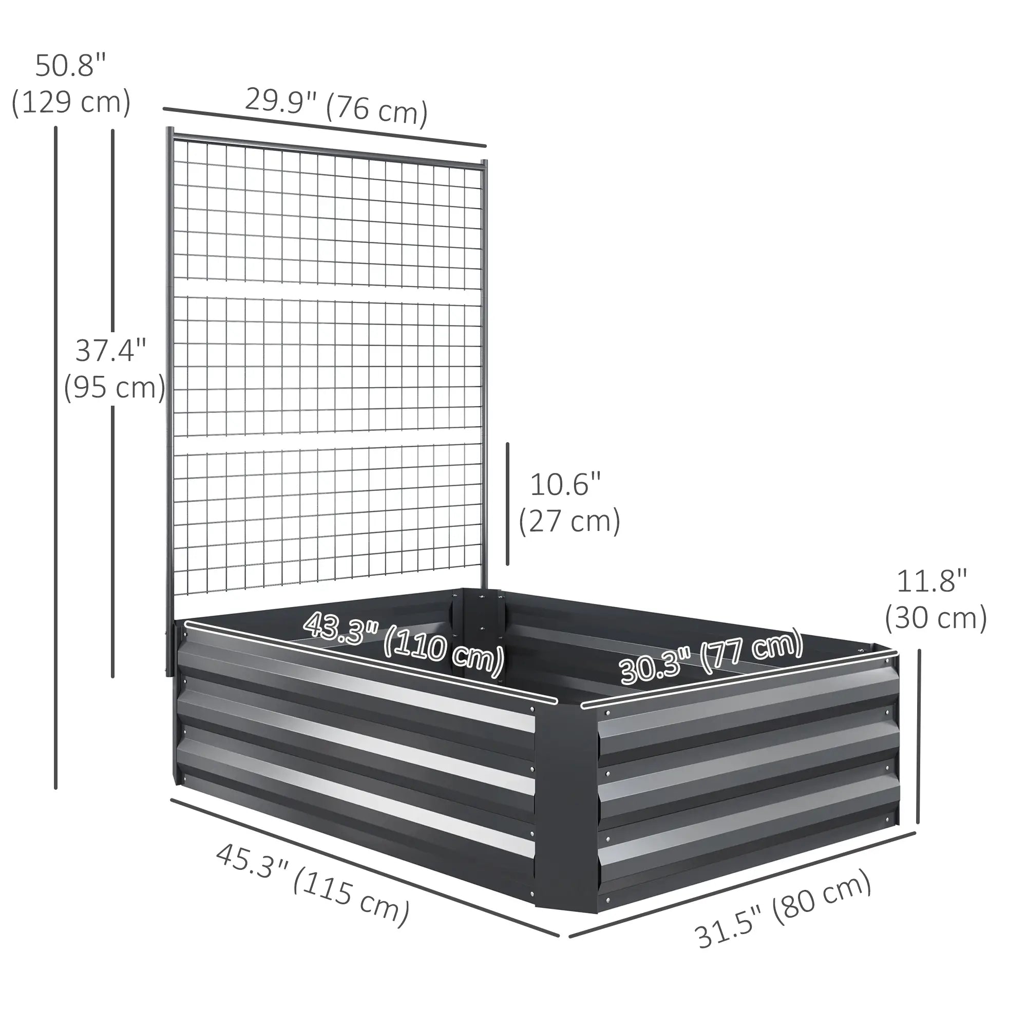 Galvanized Raised Garden Bed, Trellis for Climbing Plants, Dark Grey Raised Garden Beds at Gallery Canada