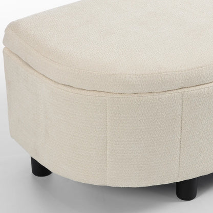 Semi-Round Ottoman With Hydraulic Lift-Top Storage, Cream White Storage Ottomans & Benches at Gallery Canada