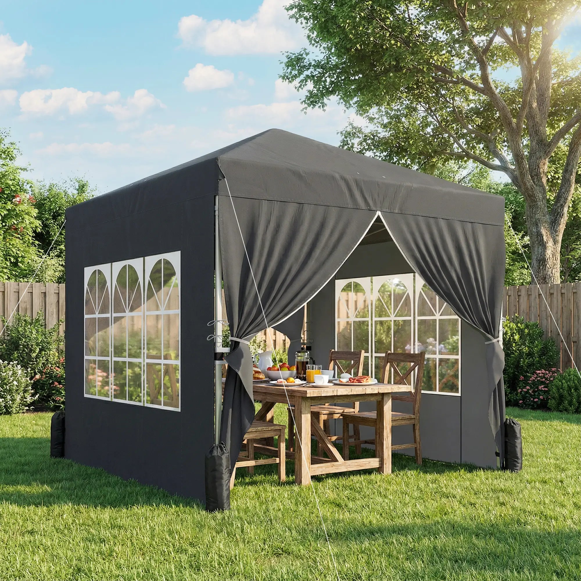 8.2 x 8.2 ft Pop Up Canopy Tent, 4 Sidewalls, UPF 50+, Sandbags, Dark Grey Pop Up Canopies at Gallery Canada