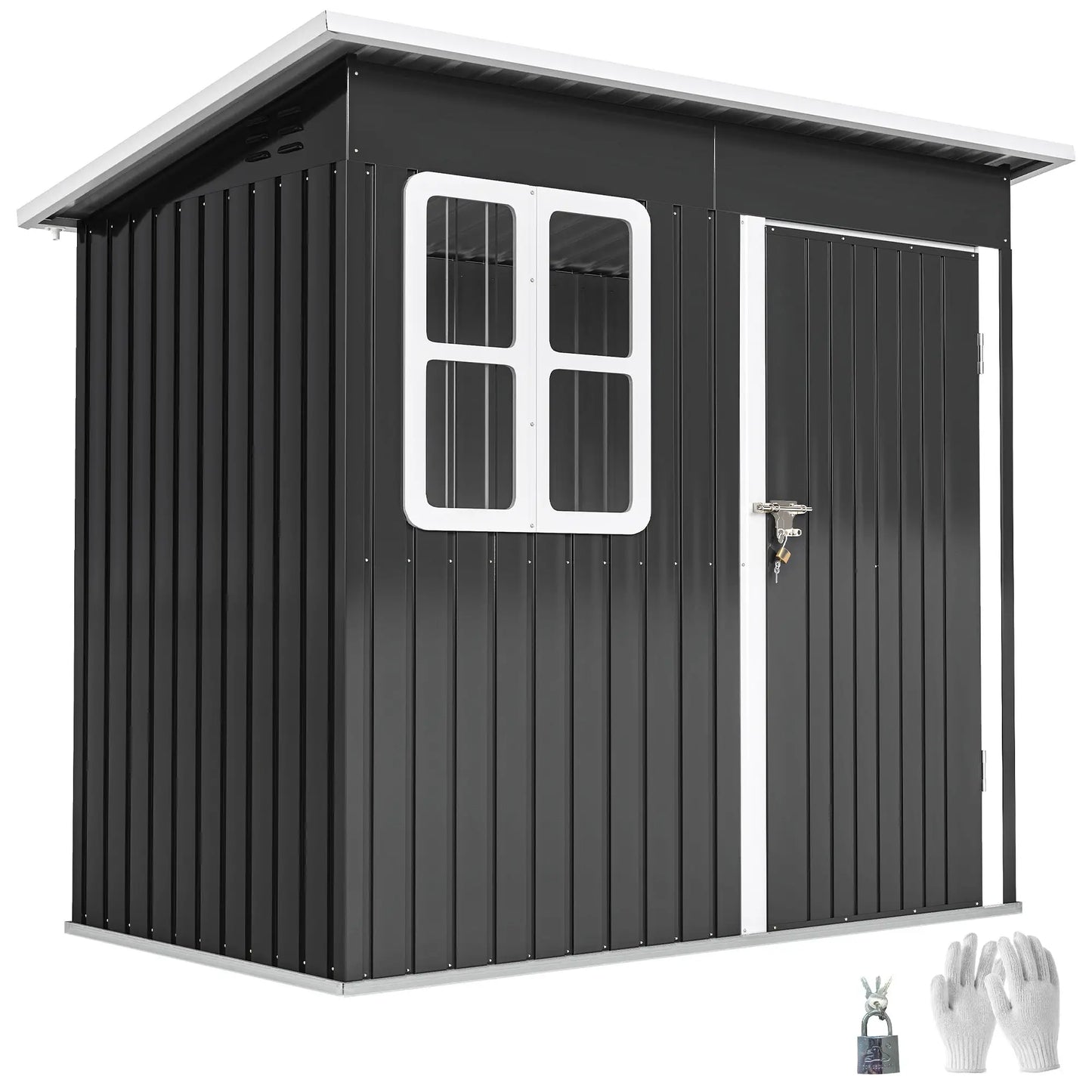 7' x 4' Galvanised Steel Outdoor Storage Shed, Window, Lockable Door, Dark Grey Sheds at Gallery Canada