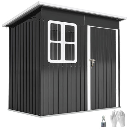 7' x 4' Galvanised Steel Outdoor Storage Shed, Window, Lockable Door, Dark Grey Sheds at Gallery Canada