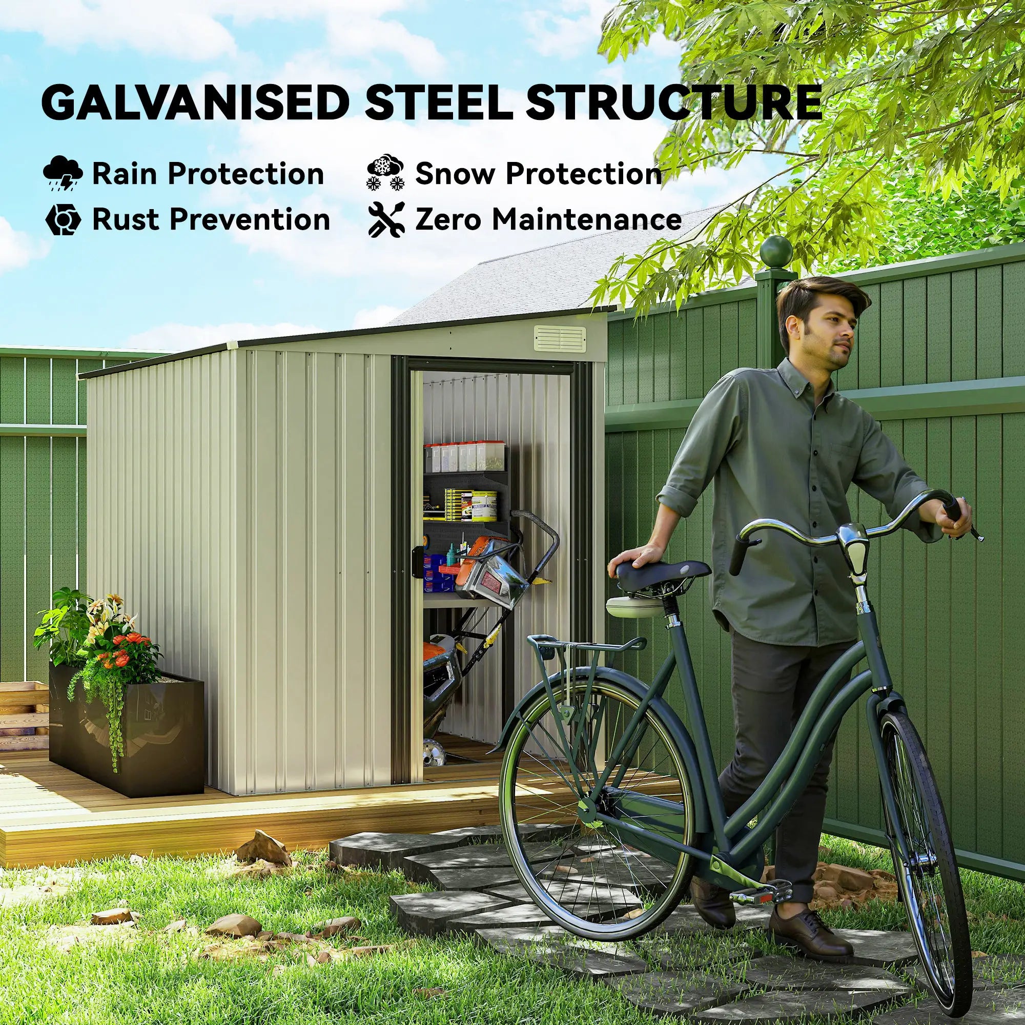 5'x7' Lean to Metal Shed, Sliding Door, 2 Vents, White Sheds at Gallery Canada