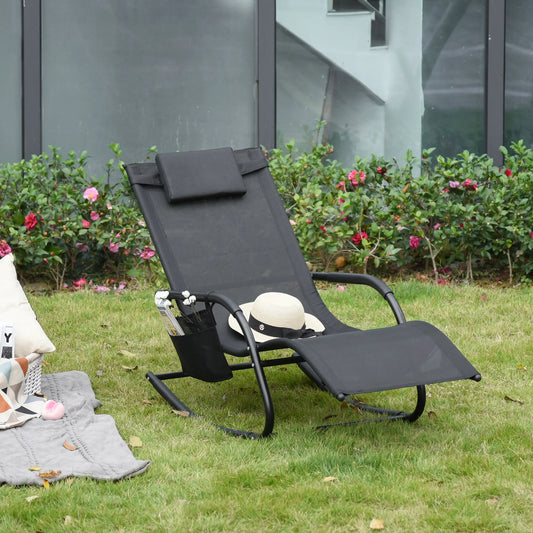 Outdoor Mesh Rocking Chair, with Removable Headrest, Side Pocket, Black Outdoor Rocking Chairs Black at Gallery Canada