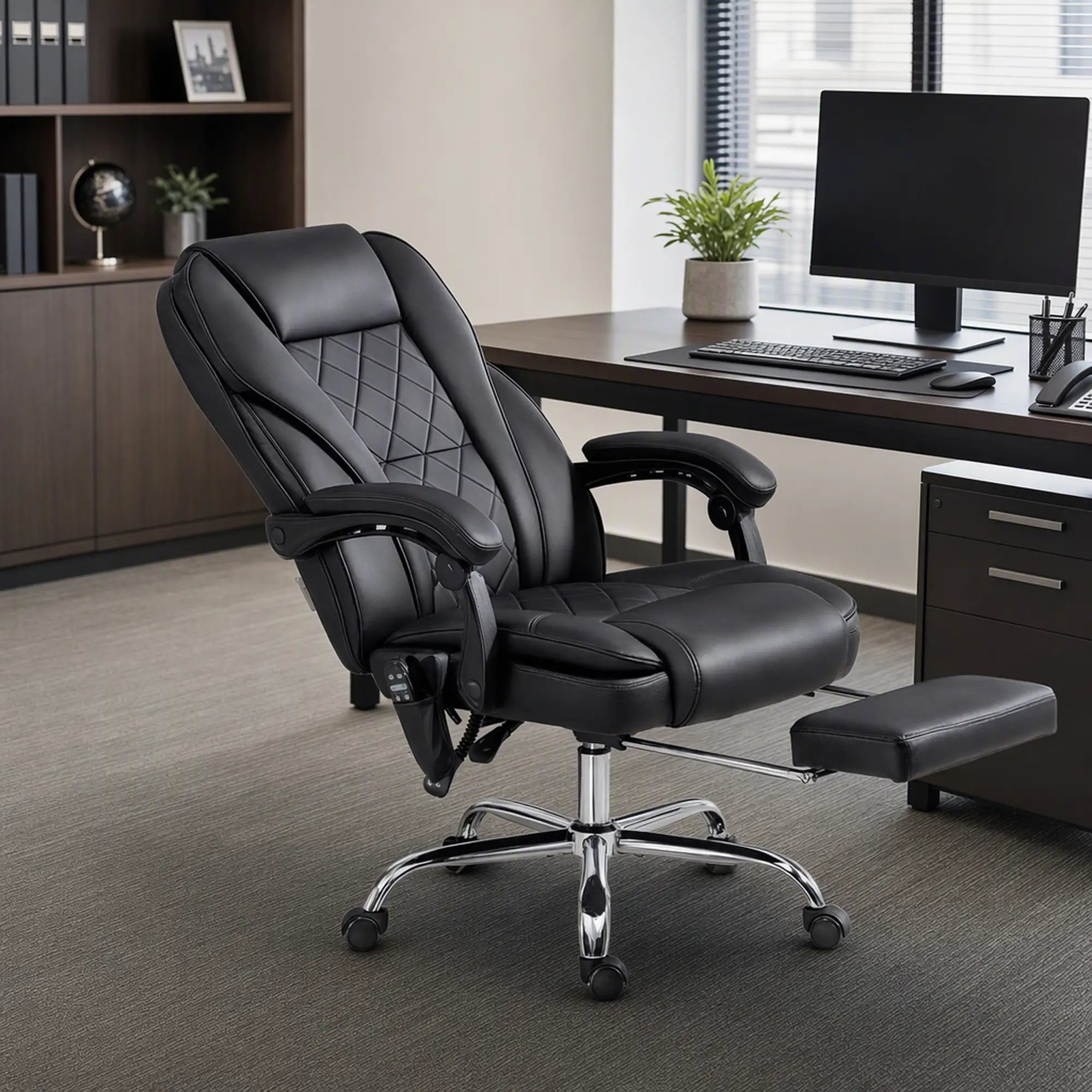 Massage Office Chair, Reclining Computer Chair, Adjustable Height, Footrest, Black Massage Chairs at Gallery Canada
