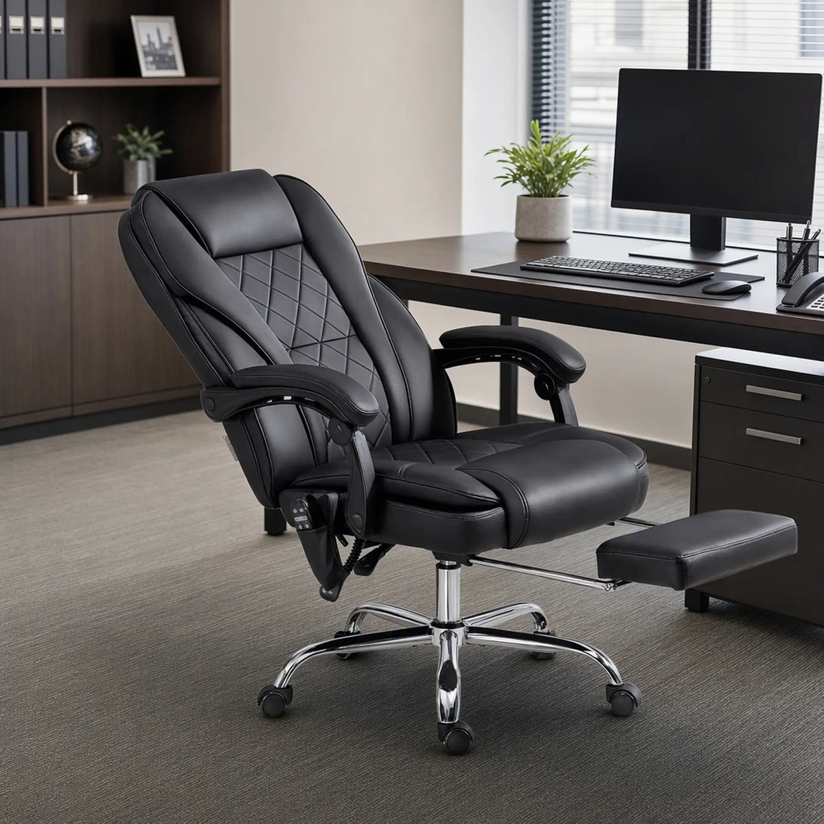 Massage Office Chair, Reclining Computer Chair, Adjustable Height, Footrest, Black Massage Chairs at Gallery Canada