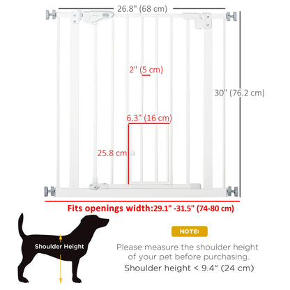 Extra Wide Pet Gate With Cat Door, Auto Closing, 29-32 Inch, White Houses, Kennels & Pens at Gallery Canada