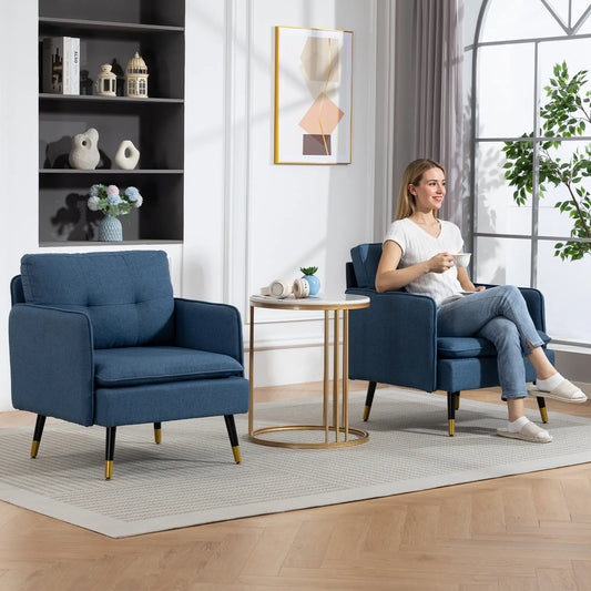Accent Chairs Set of 2, Upholstered Armchairs with Tufted Back Cushion Accent Chairs Dark Blue at Gallery Canada