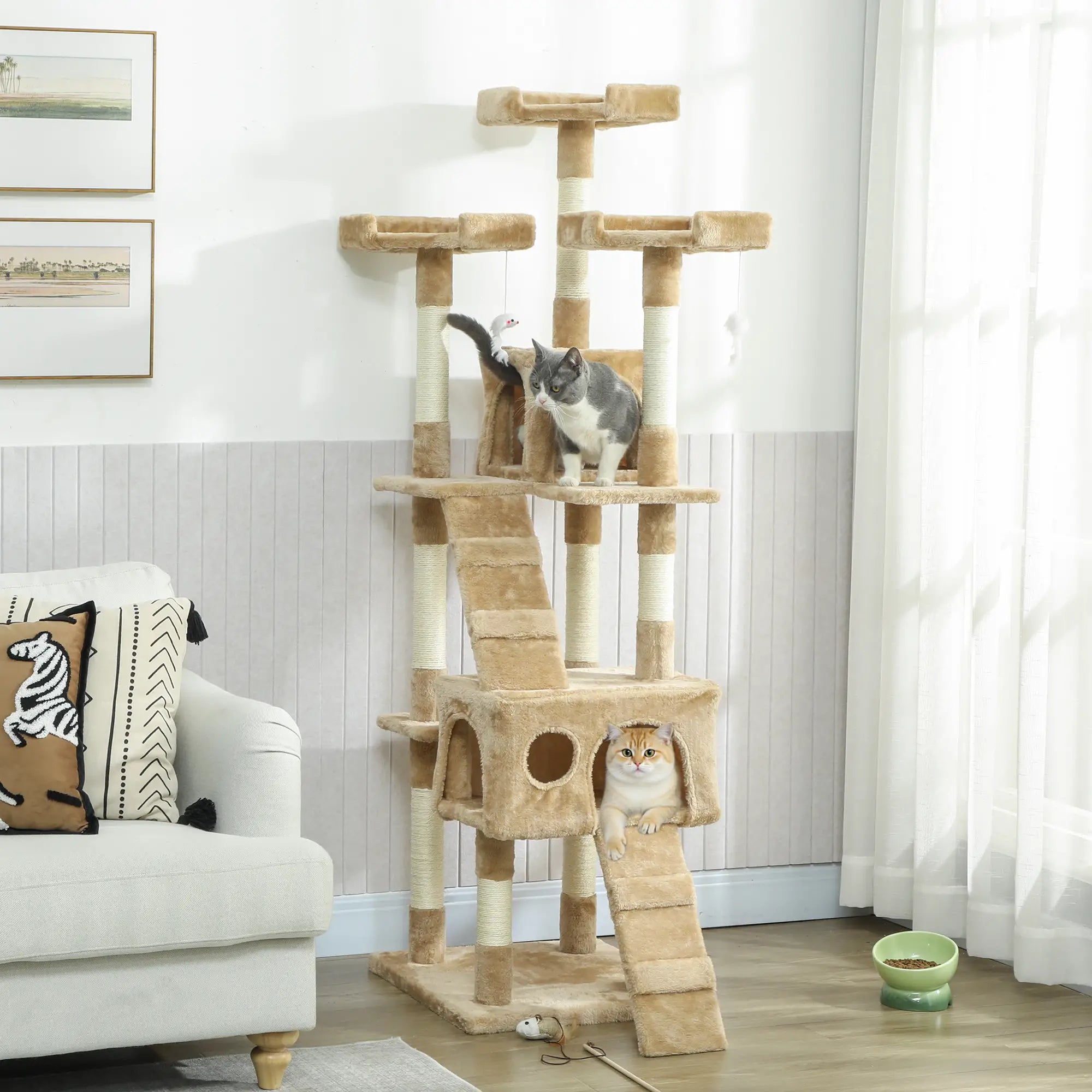 68-Inch Multi-Level Cat Scratching Tree, Light Brown Multi-Level Cat Towers at Gallery Canada