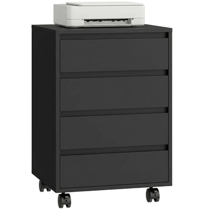 4-Drawer Vertical File Cabinet with Wheels, Black Office Cabinets & Cupboards at Gallery Canada