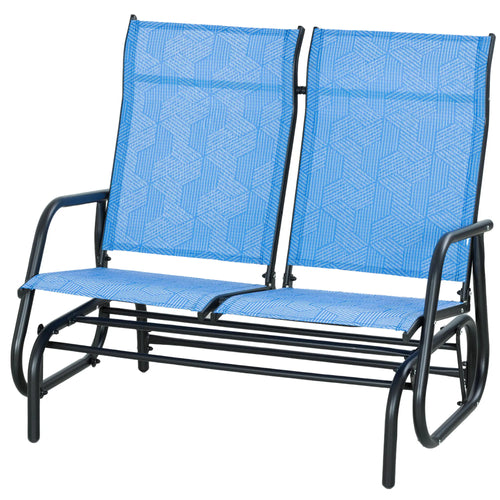 Outdoor Glider Bench, 2 Person Patio Glider, Blue