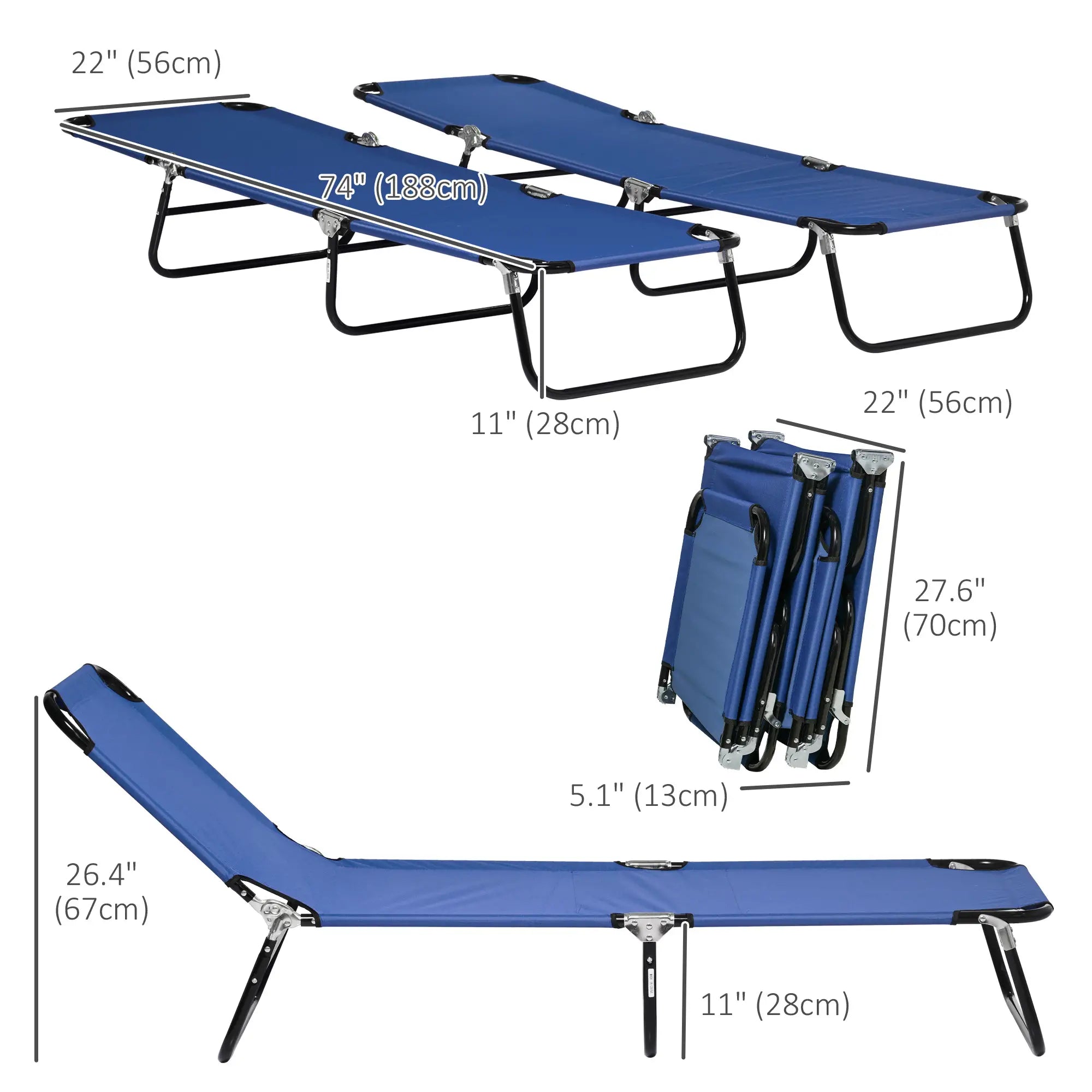 Set of 2 Folding Outdoor Lounge Chairs, Reclining Back, Breathable Mesh, Blue Lounger Chairs at Gallery Canada