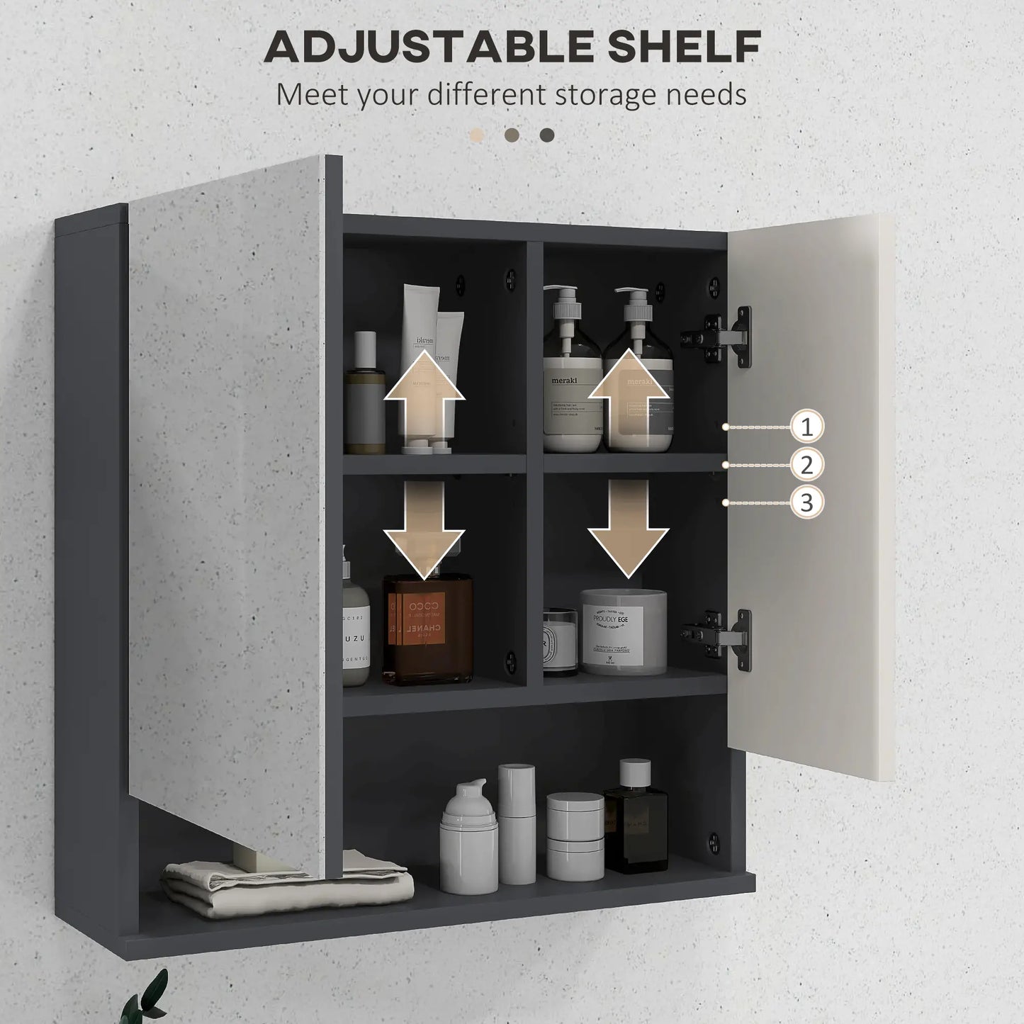Wall Mounted Medicine Cabinet, Mirrored Door, Adjustable Shelf, Light Grey Mirror Medicine Cabinets at Gallery Canada