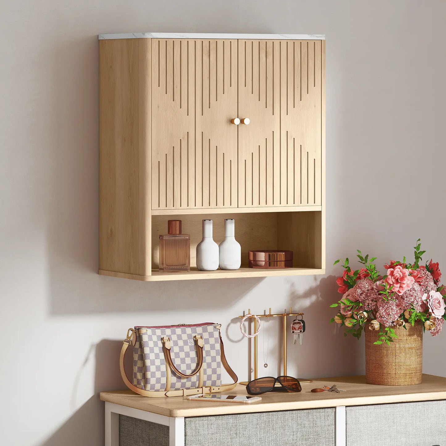 Wall Mounted Medicine Cabinet, Adjustable Shelf, Oak, Marble Top Bathroom Cabinets at Gallery Canada