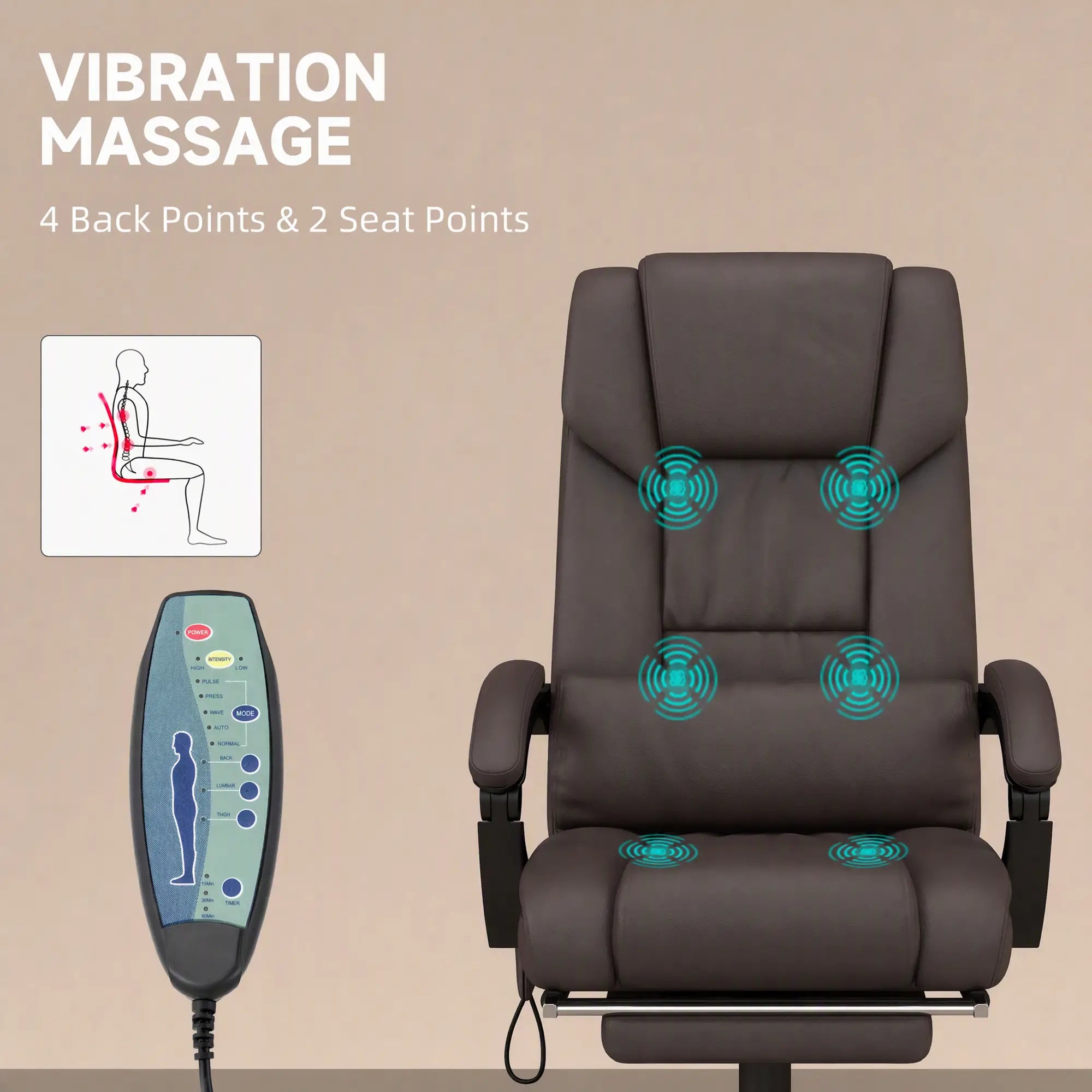 6-Point Vibration Massage Chair, Height Adjustable, Reclining, Brown Executive & Manager Chairs at Gallery Canada
