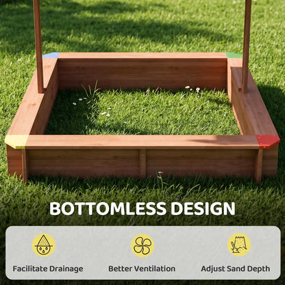 Wooden Sandbox with Cover, Adjustable Canopy, Seats, Dark Brown Sandboxes & Accessories at Gallery Canada