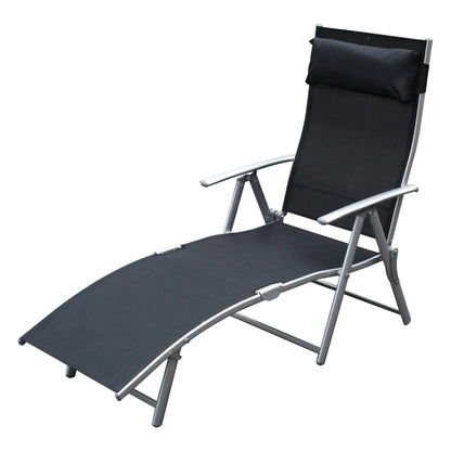 Heavy Duty Adjustable Folding Reclining Chair, Outdoor Sun Lounger, Black Lounger Chairs at Gallery Canada