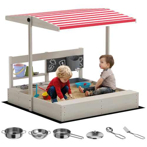 Kids Sandbox with Cover, Wooden Sand Box with Seat, Storage, 3-7 Years, Grey