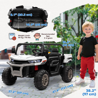 12V Ride On Car, Electric Bucket, Two-Seater, White Electric Toy Cars at Gallery Canada