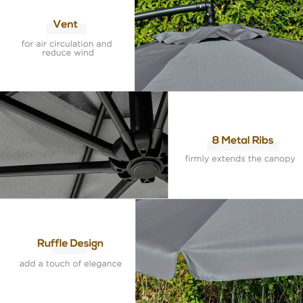 11FT Offset Hanging Patio Umbrella, Easy Tilt, Cross Base, 8 Ribs, Dark Grey Cantilever Umbrellas at Gallery Canada