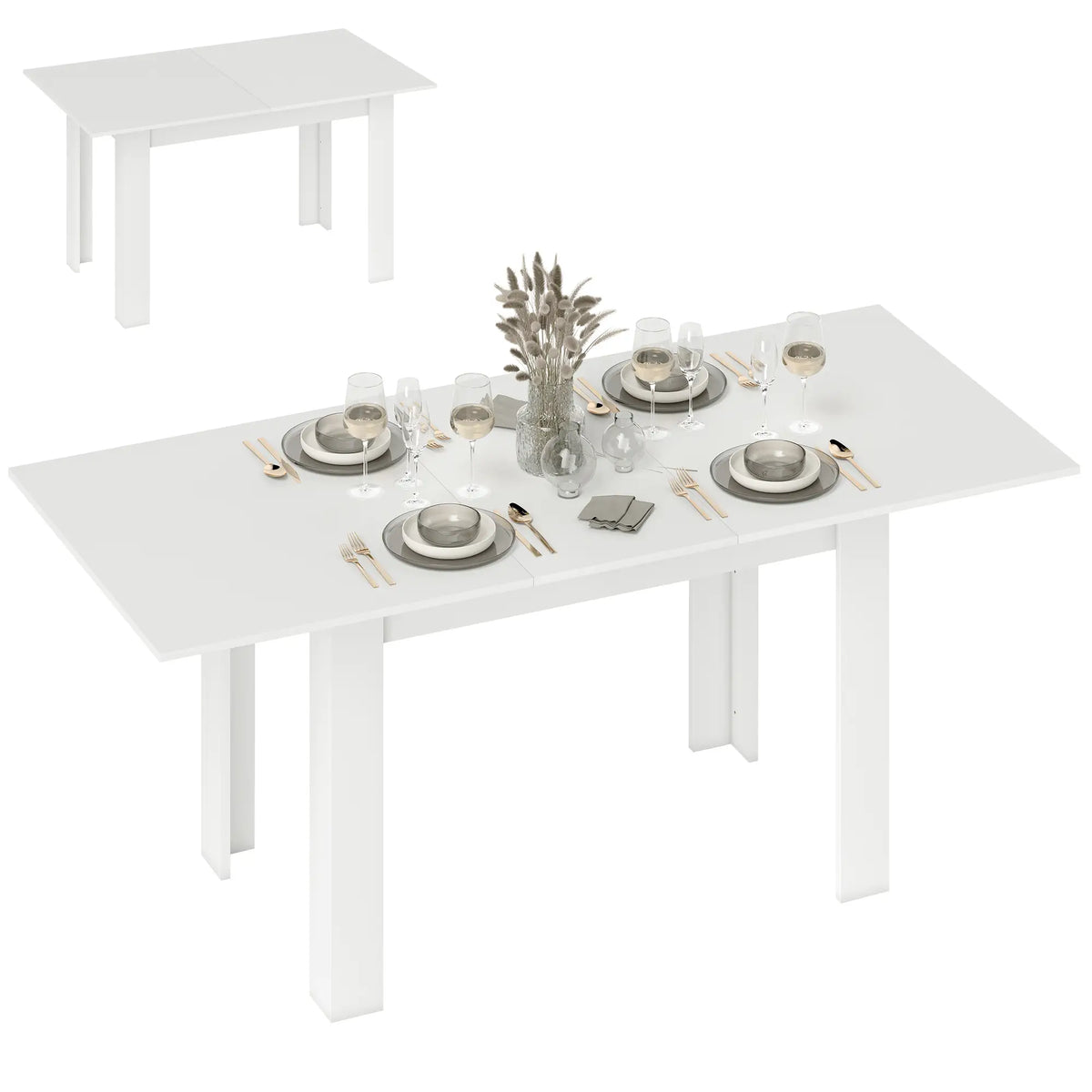 Modern Extendable Dining Table, 55.1 x 31.5 in, For 6-8 People, White Dining Tables at Gallery Canada