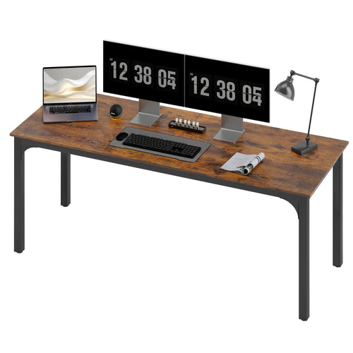 79 Inch Computer Desk, Metal Legs, Rustic Brown