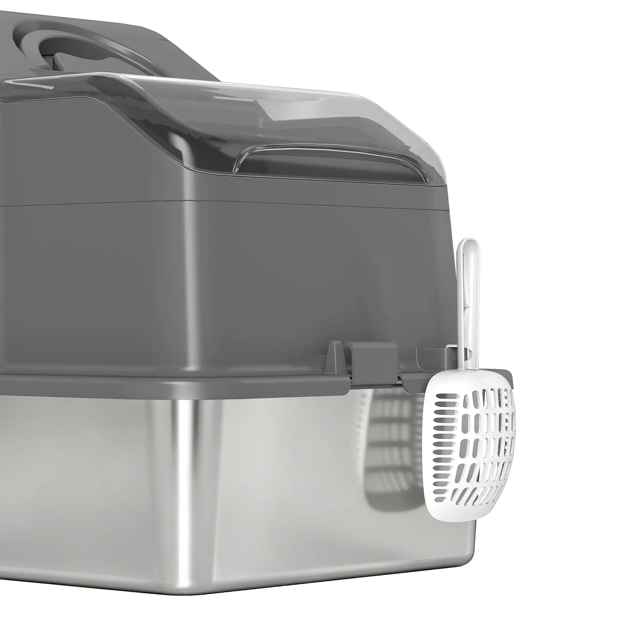 Extra Large Stainless Steel Cat Litter Box, High Sided, Dark Grey Cat Litter Box Enclosures at Gallery Canada