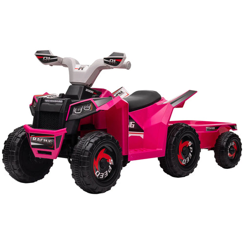 6V Electric Toy Car with Trailer, Forward Backward, Ages 18-36 Months, Pink