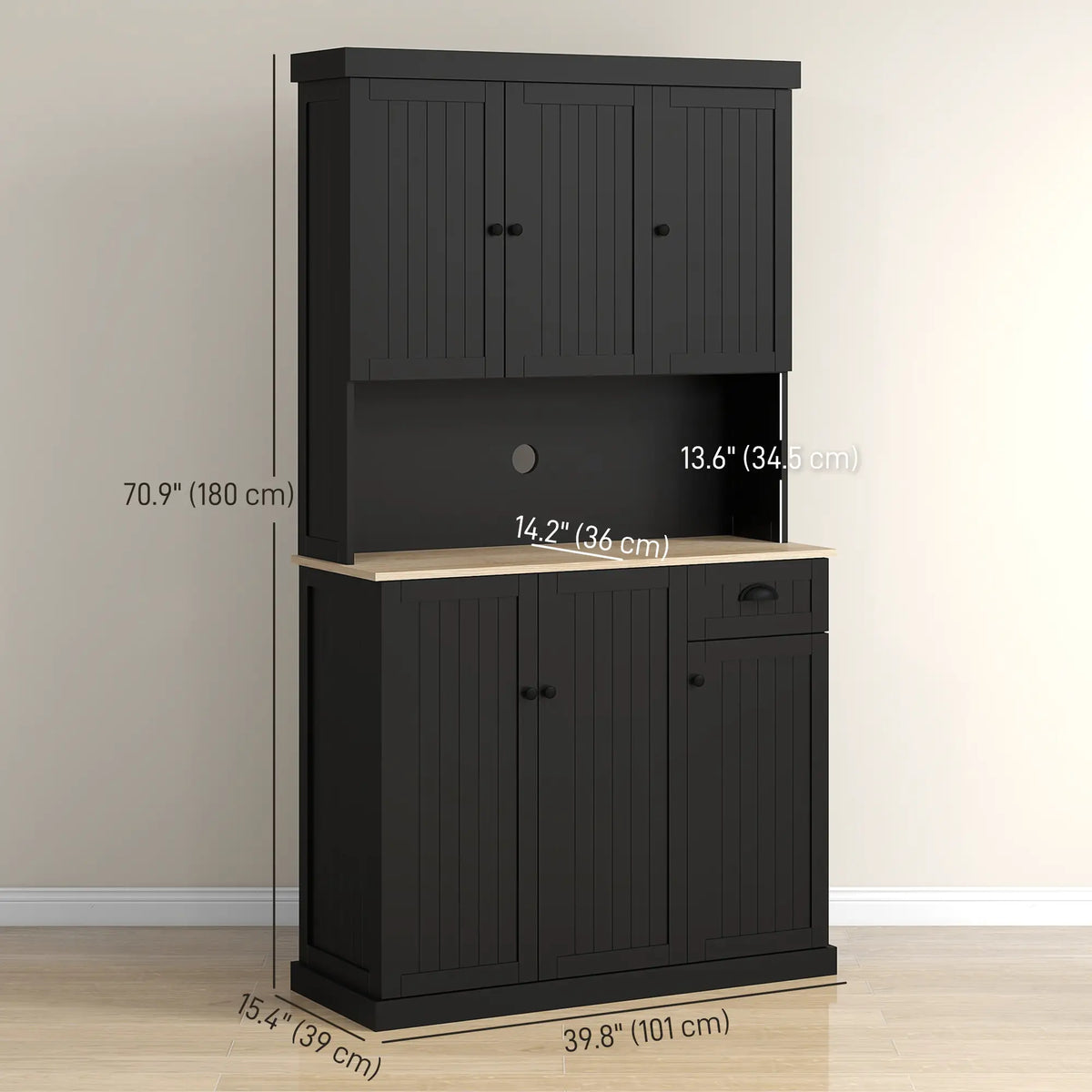 71 Inch Kitchen Pantry Buffet Hutch Cabinet Microwave Stand, Black Kitchen Pantry Cabinets at Gallery Canada