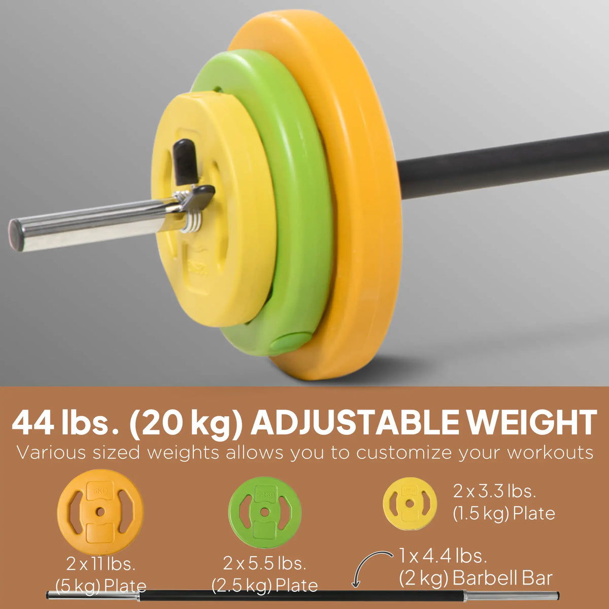 44lbs Adjustable Barbell Weight Set, Non-Slip Handle, Home Gym Dumbbells & Barbells at Gallery Canada