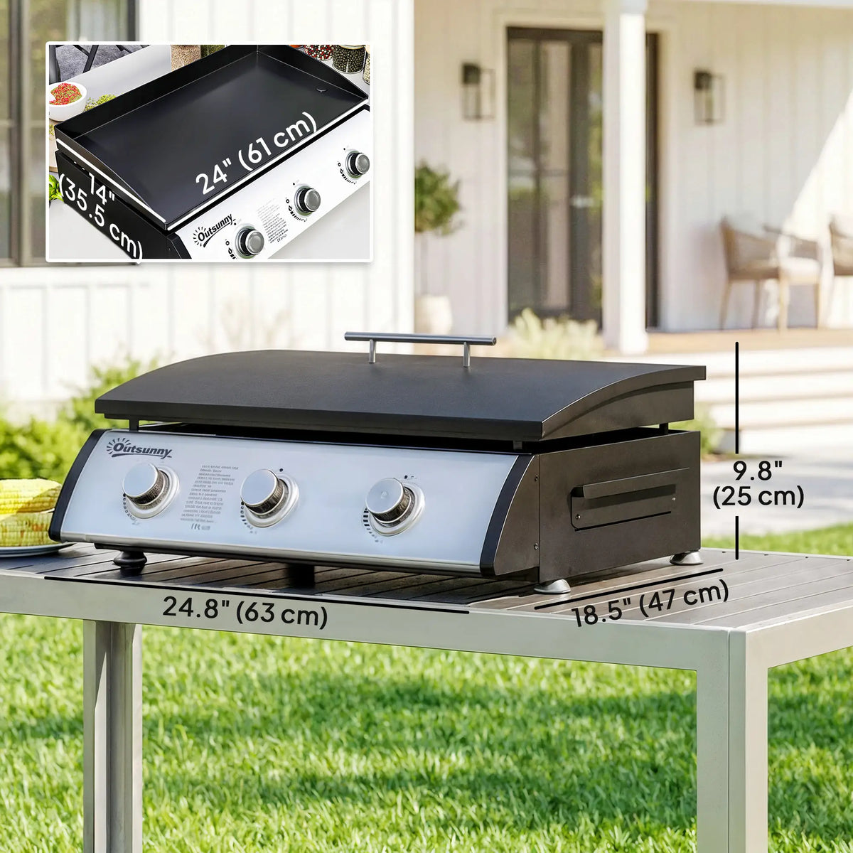 Propane Gas Grill, 3 Burners 8530 BTU, Black