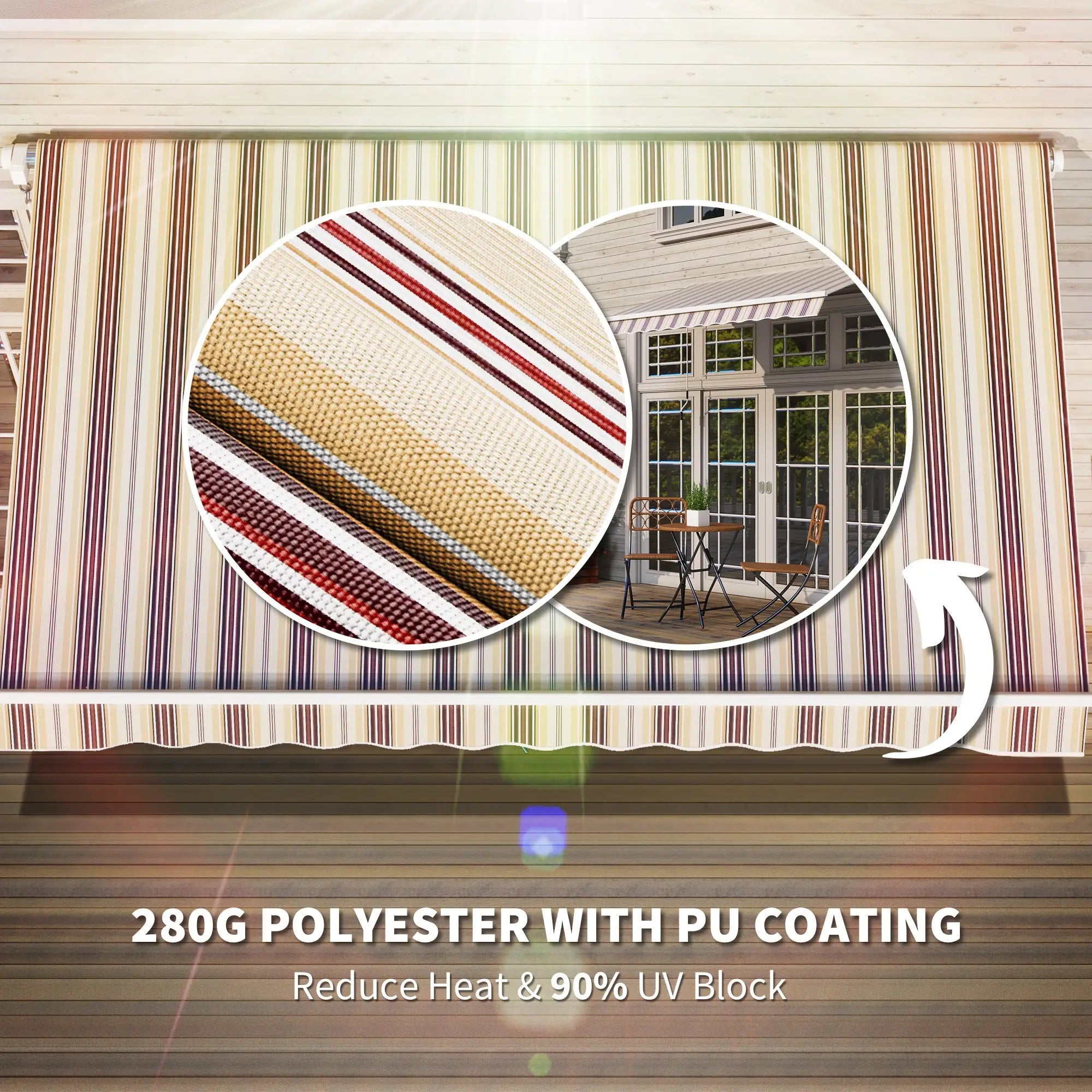 10' X 8' Manual Retractable Awning, Aluminum Frame, Red Stripe, Red Stripe Deck Awnings at Gallery Canada