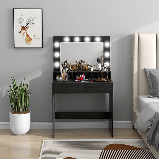 Makeup Dressing Table With LED Mirror, Drawers, Black Dressing & Vanity Tables Black at Gallery Canada