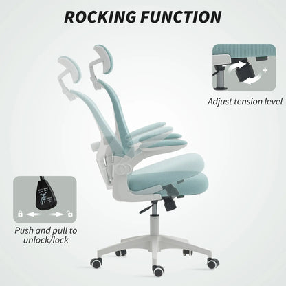 Mesh Office Chair, Adjustable Headrest, 4D Lumbar Support, Flip-Up Arm, Light Green Task Chairs at Gallery Canada