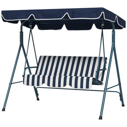 3-Seater Outdoor Porch Swing, Adjustable Canopy, and White, Blue Patio Swings with Stand Blue and White at Gallery Canada