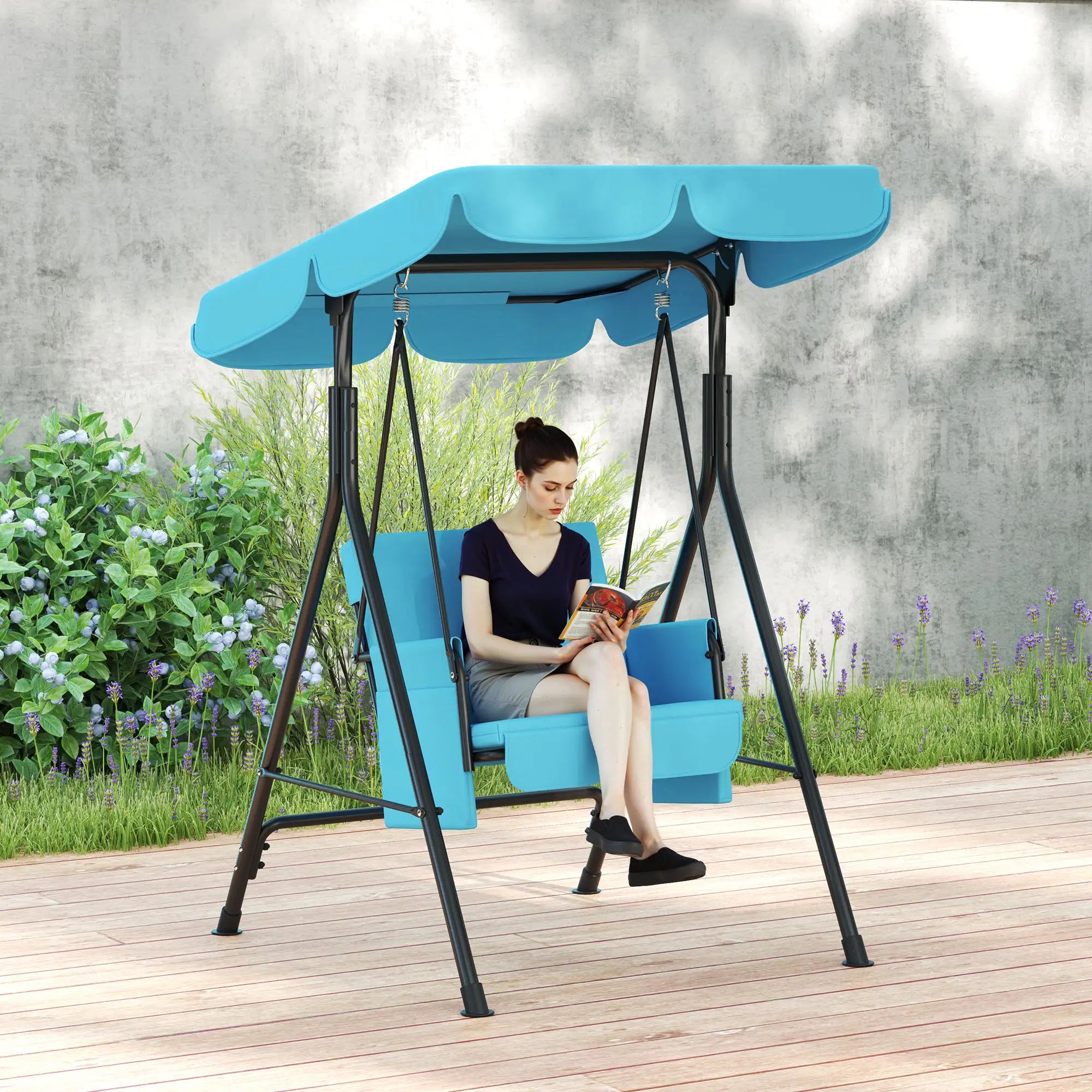 Outdoor Porch Swing, Adjustable Canopy, Removable Cushion, 1-Seat Patio Swings with Stand at Gallery Canada