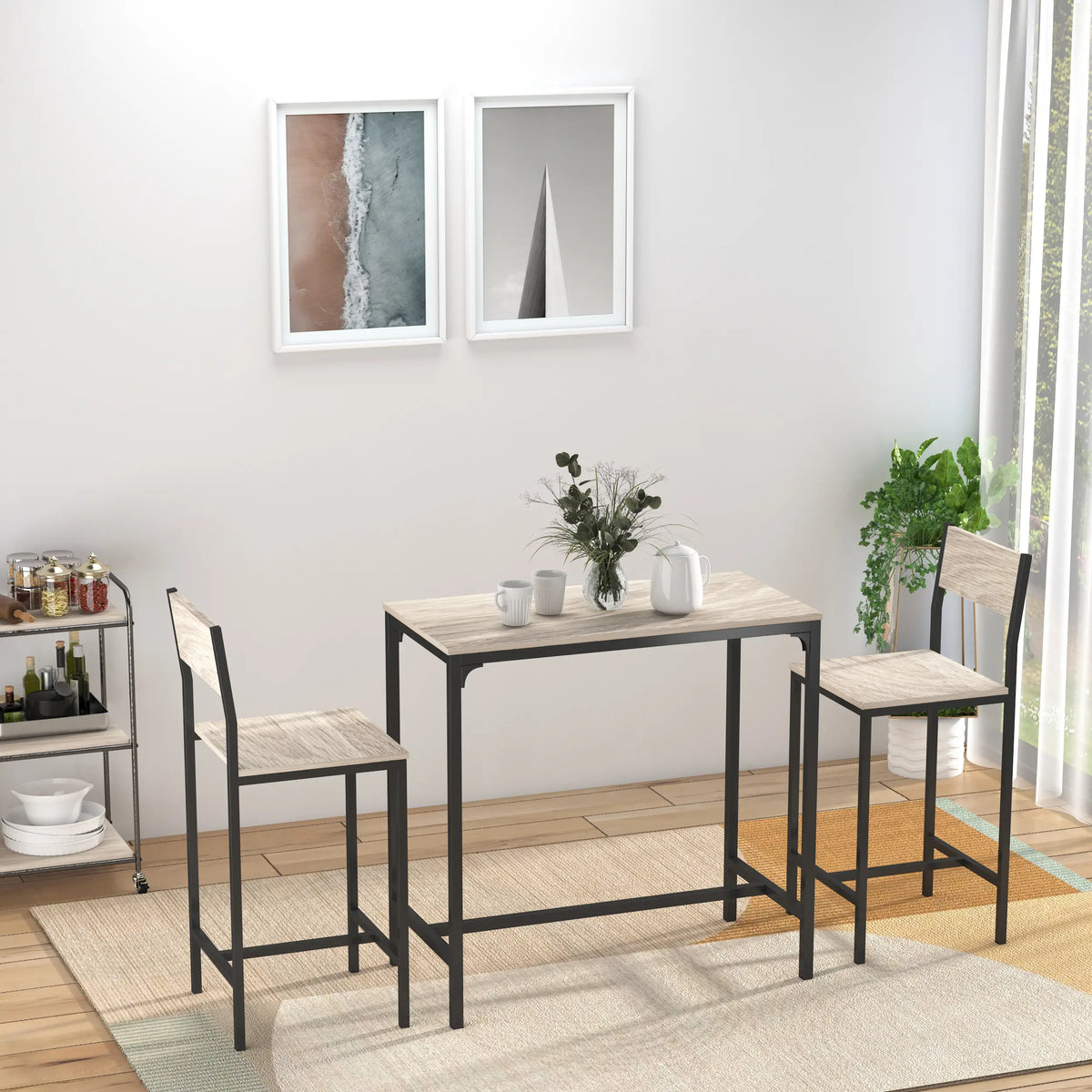 Industrial Bar Table Set, 3 Piece, 2 High Back Stools, Dining Set Bar Sets at Gallery Canada
