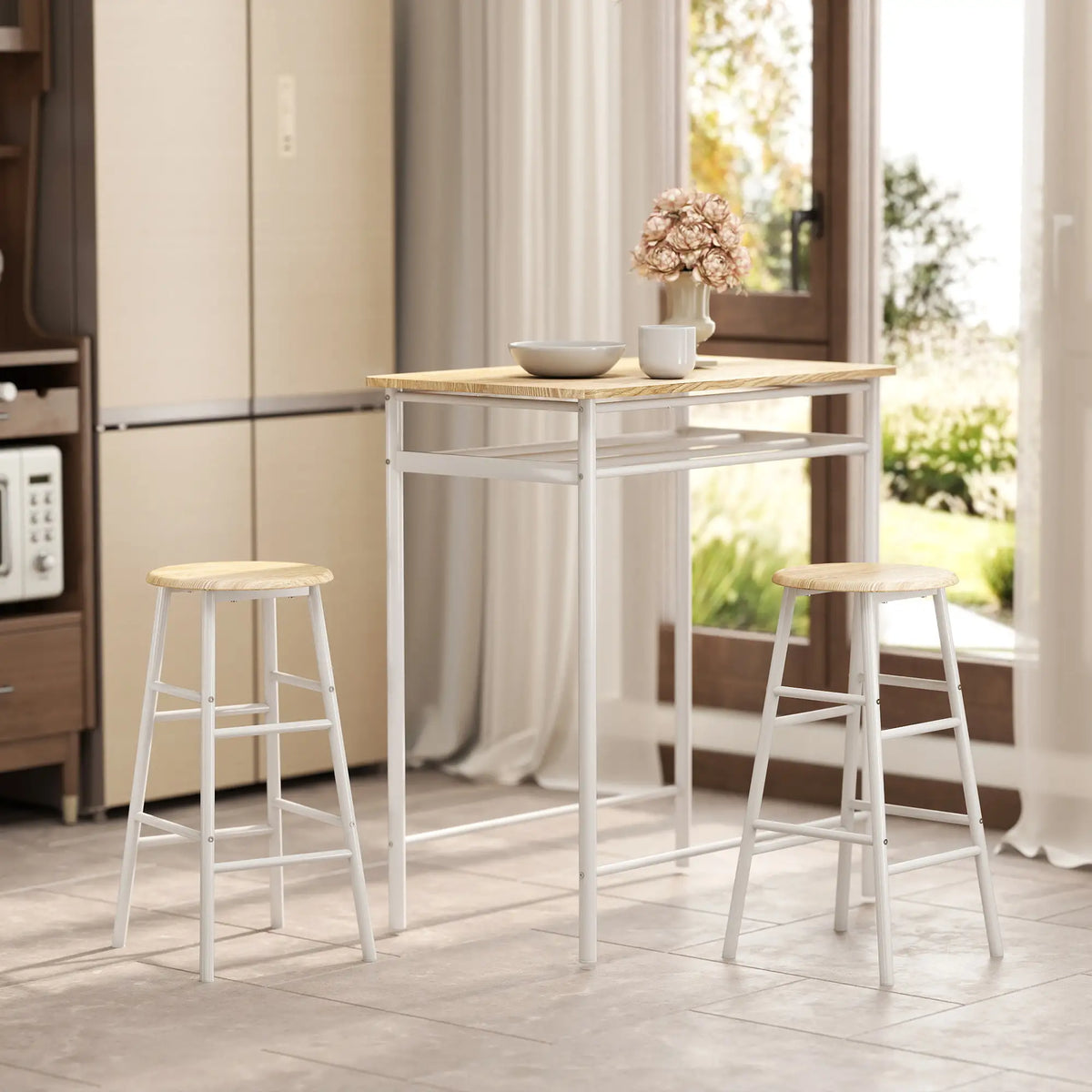 3-Piece Counter Height Bar Table Set, 1 Table 2 Stools, White Oak, White Bar Sets at Gallery Canada