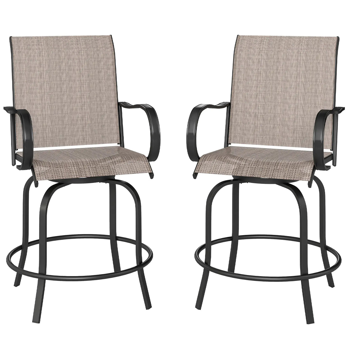 Outdoor Bar Stools Set of 2, 360° Swivel Bar Height Chairs, 26.8" x 29.5" x 48.4", Tan Bistro Sets Tan at Gallery Canada