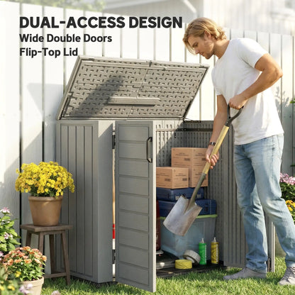 33 Cu.ft Plastic Outdoor Storage Shed, Lockable Doors, Light Grey