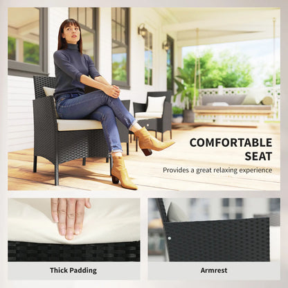 4-Piece Rattan Patio Set, Coffee Table, 22.8" W x 21.7" D x 33.5" H, Black Cream Patio Furniture Sets at Gallery Canada