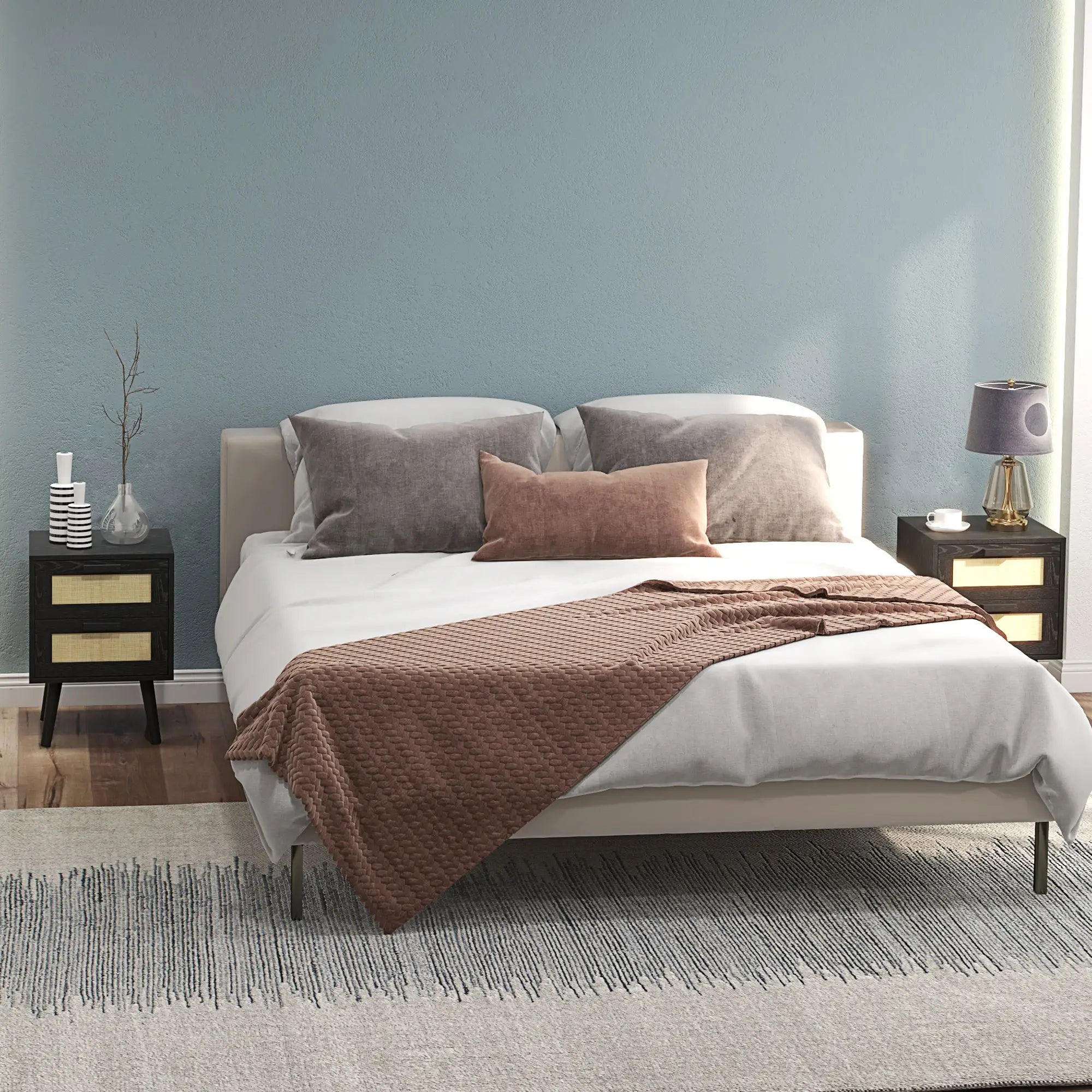 Boho Nightstands Set of 2, 2 Drawers, Bedroom Living Room, Black Bedside Tables at Gallery Canada