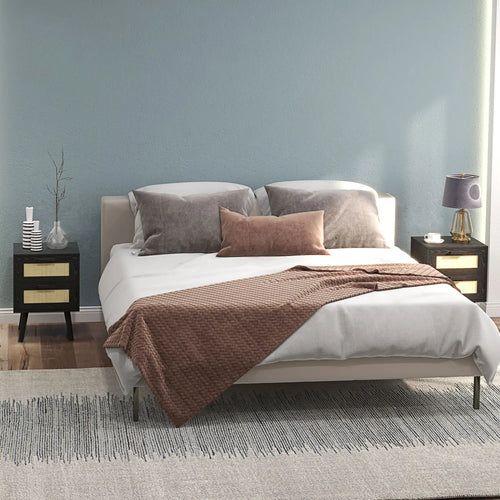Boho Nightstands Set of 2, 2 Drawers, Bedroom Living Room, Black