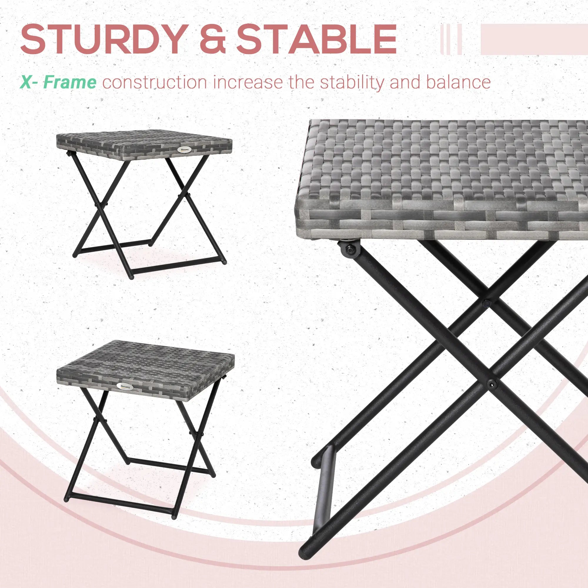 Rattan Coffee Table, Folding Outdoor Side Table, 15.75