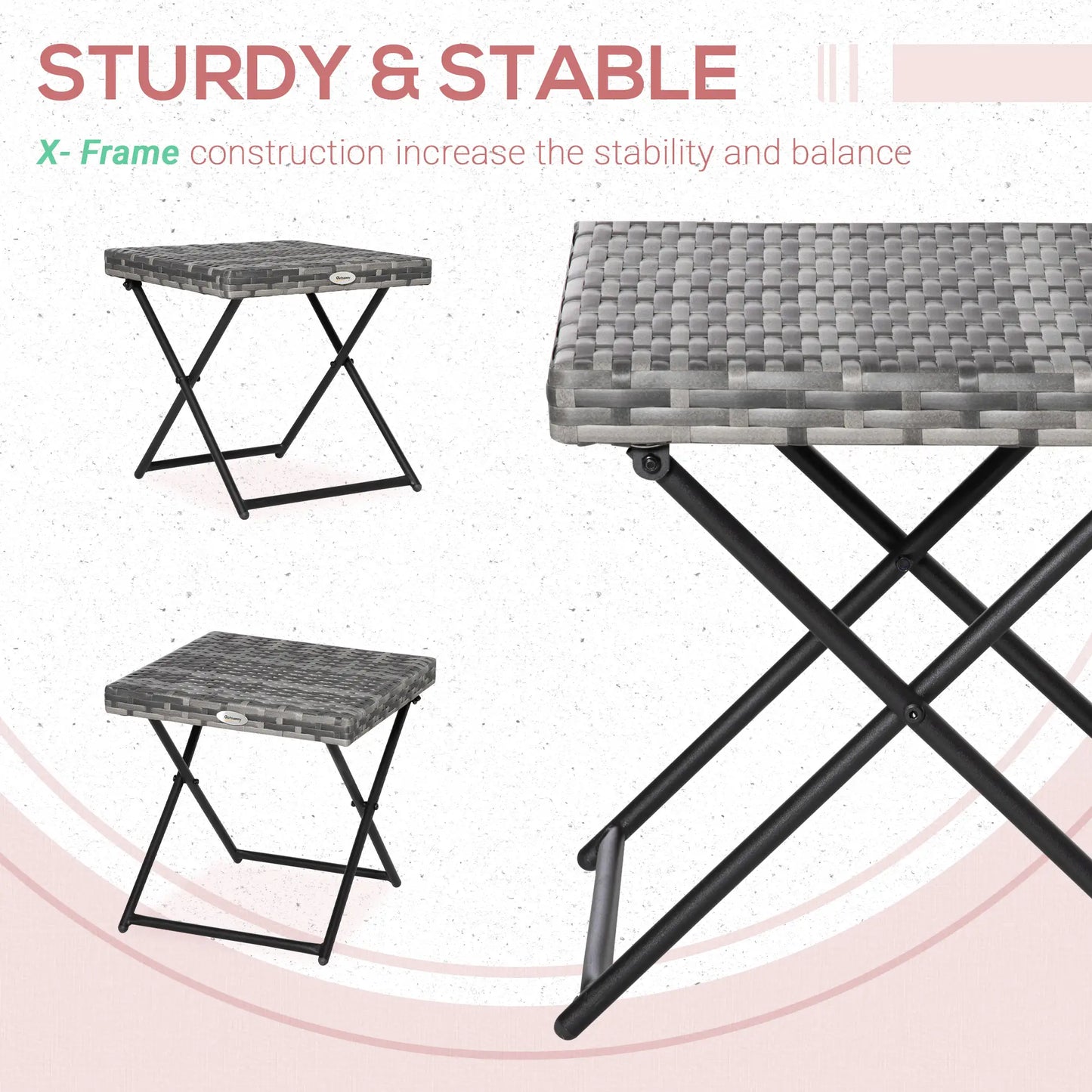 Rattan Coffee Table, Folding Outdoor Side Table, 15.75"x15.75"x15.75", Grey Coffee Tables at Gallery Canada