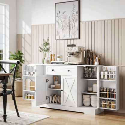Farmhouse Sideboard Buffet Cabinet, Adjustable Shelves, Barn Doors, White Bar Cabinets at Gallery Canada