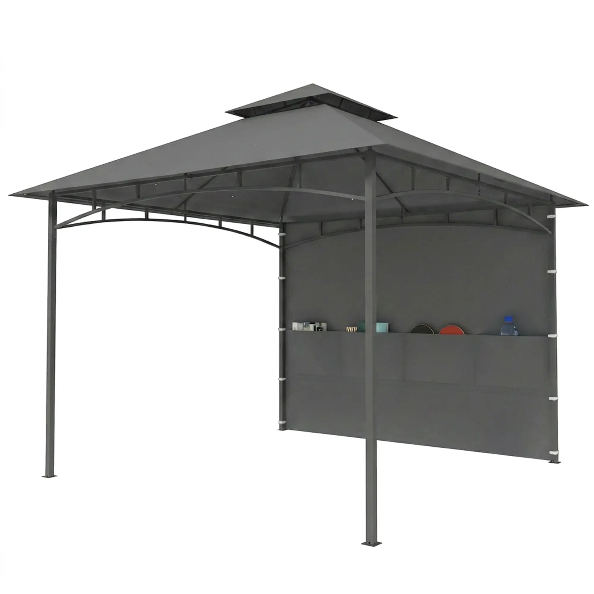 10' x 10' Dark Grey Patio Gazebo, Double Roof Canopy Shelter With Storage, Dark Grey Gazebos Dark Grey at Gallery Canada