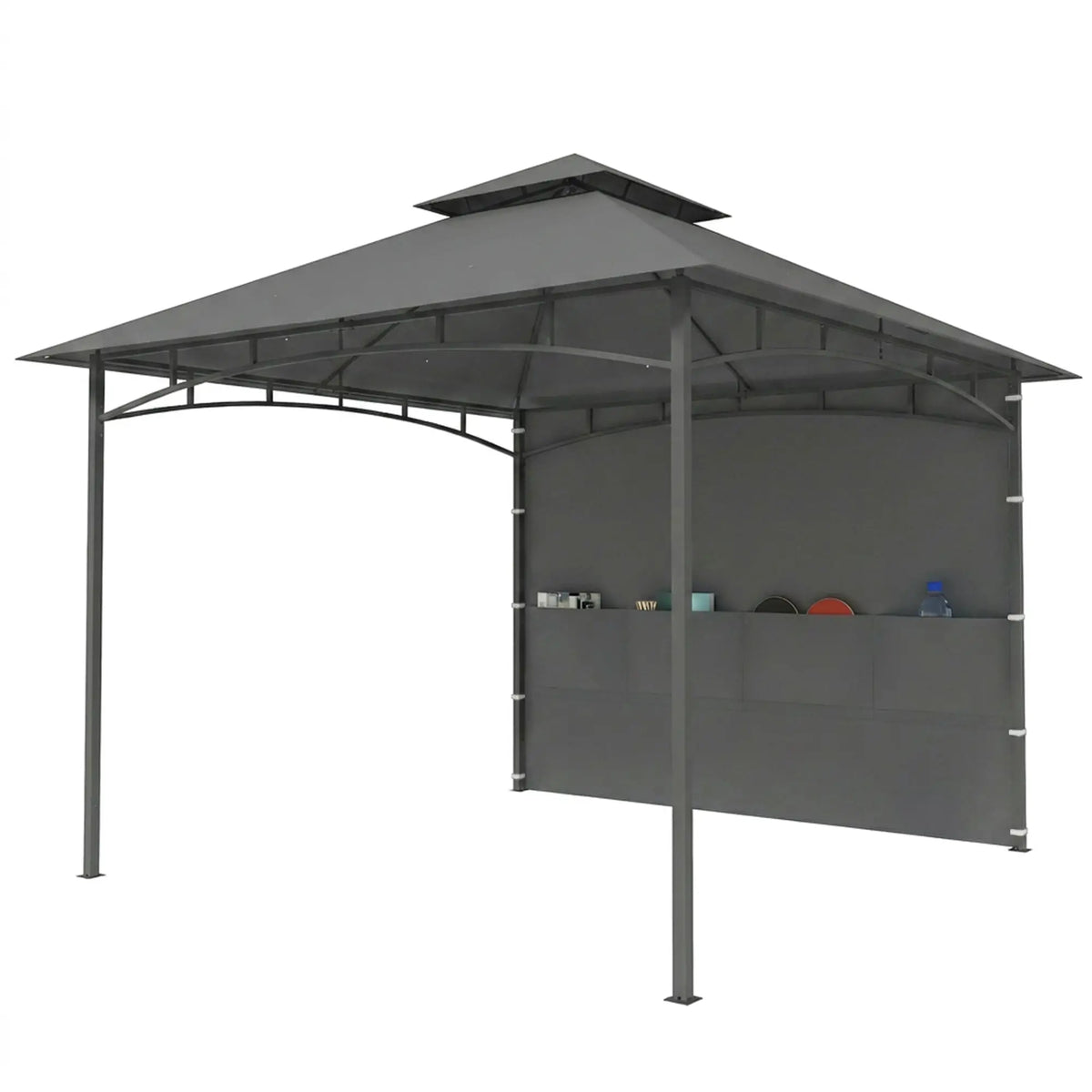 10' x 10' Dark Grey Patio Gazebo, Double Roof Canopy Shelter With Storage, Dark Grey Gazebos Dark Grey at Gallery Canada