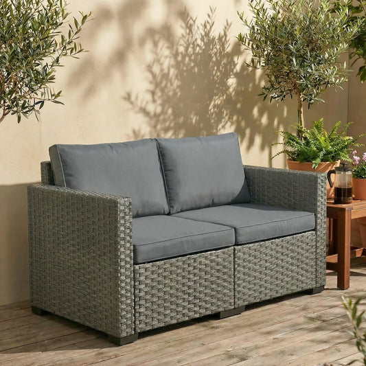 2 Seater Outdoor Couch, Deep Seat, Cushions, Wide Armrests, Dark Grey Patio Furniture Sets Grey, Dark Grey at Gallery Canada